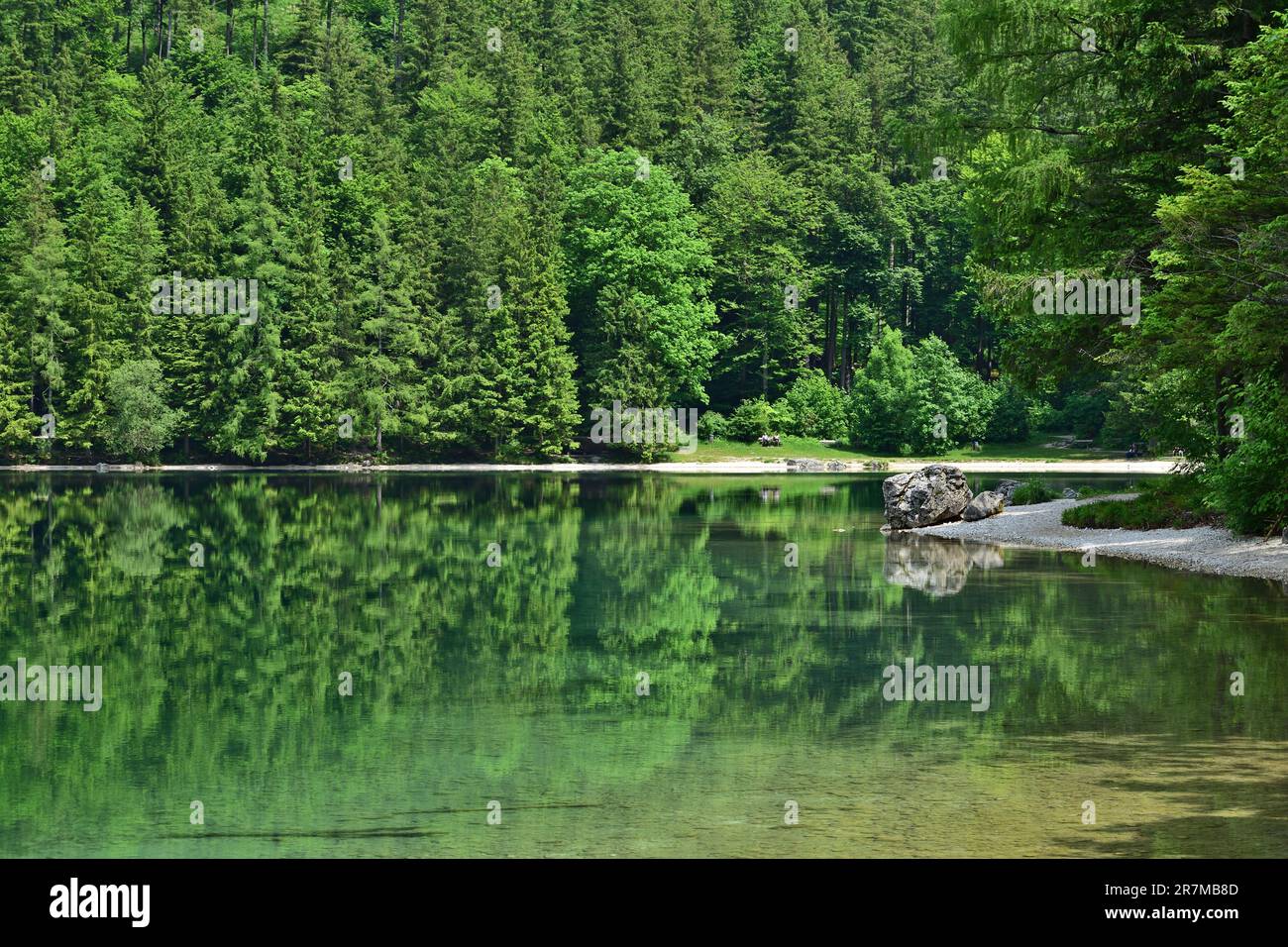 Riflessi Vorderer Langbathsee Foto Stock