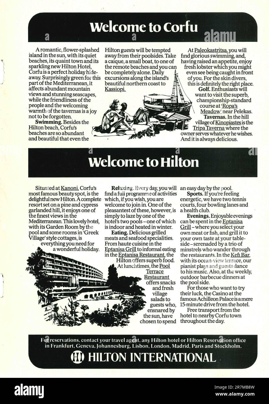 Spot dell'Hilton hotel Corfu su una rivista 1978 Foto Stock