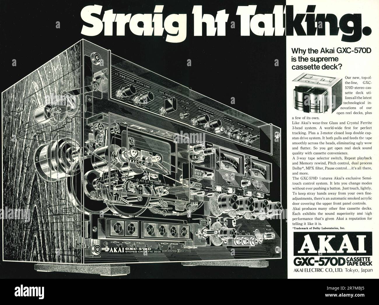 Annuncio pubblicitario AKAI GXC-570D cassette deck su una rivista Natgeo, Foto Stock
