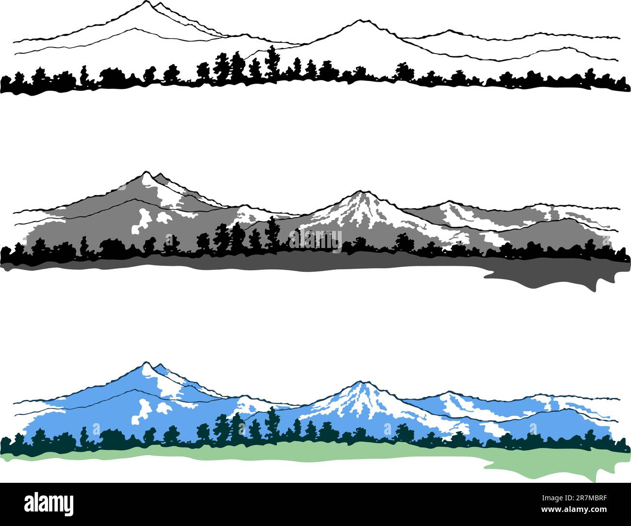 Montagne paesaggi su bianco Illustrazione Vettoriale