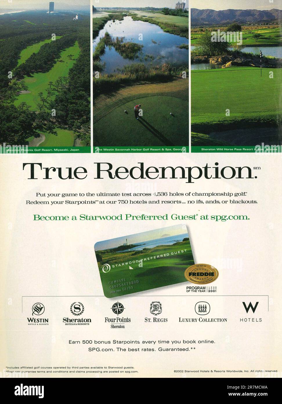 Starwood Hotels & Resorts , programma Starwood Preferred Gust, annuncio del campionato di golf in una rivista 2002 Foto Stock