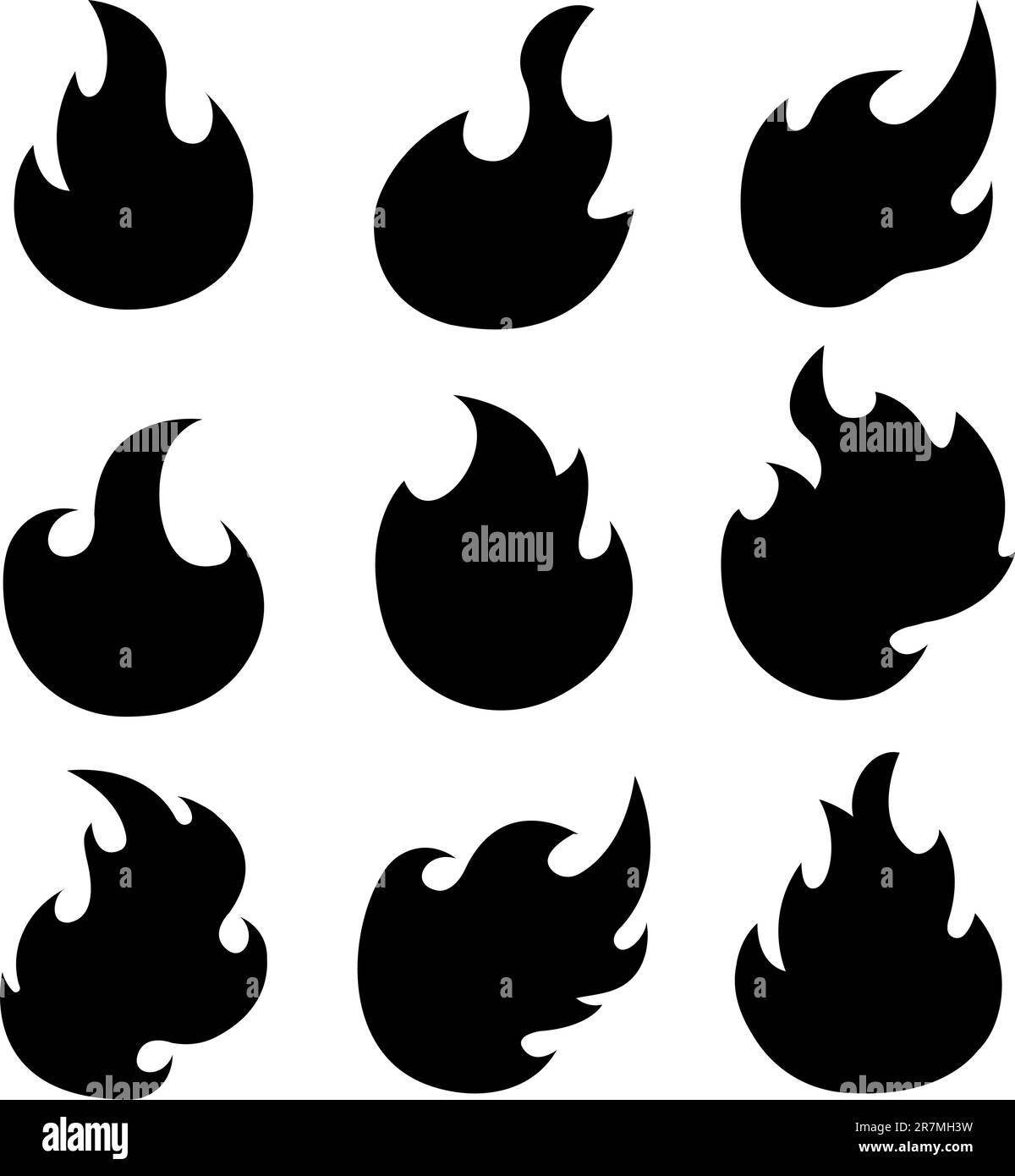Set di illustrazioni vettoriali per la forma della fiamma del fuoco Illustrazione Vettoriale
