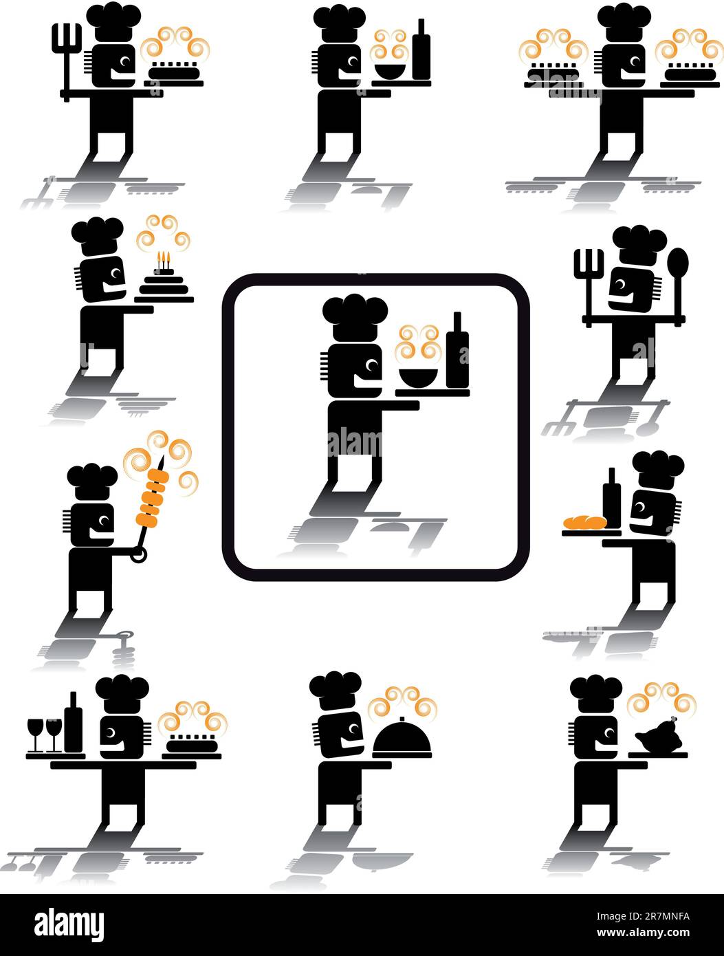 Set di illustrazioni delle icone dello chef. Illustrazione Vettoriale