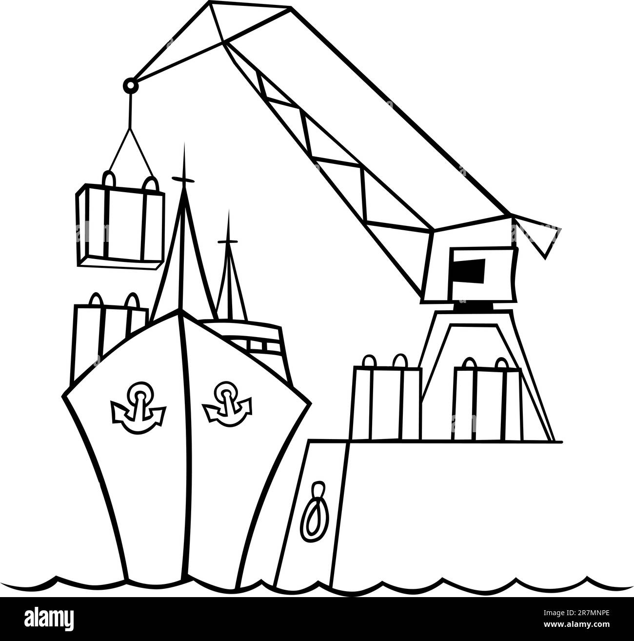 Nave in imbarco nel porto di colore bianco Illustrazione Vettoriale