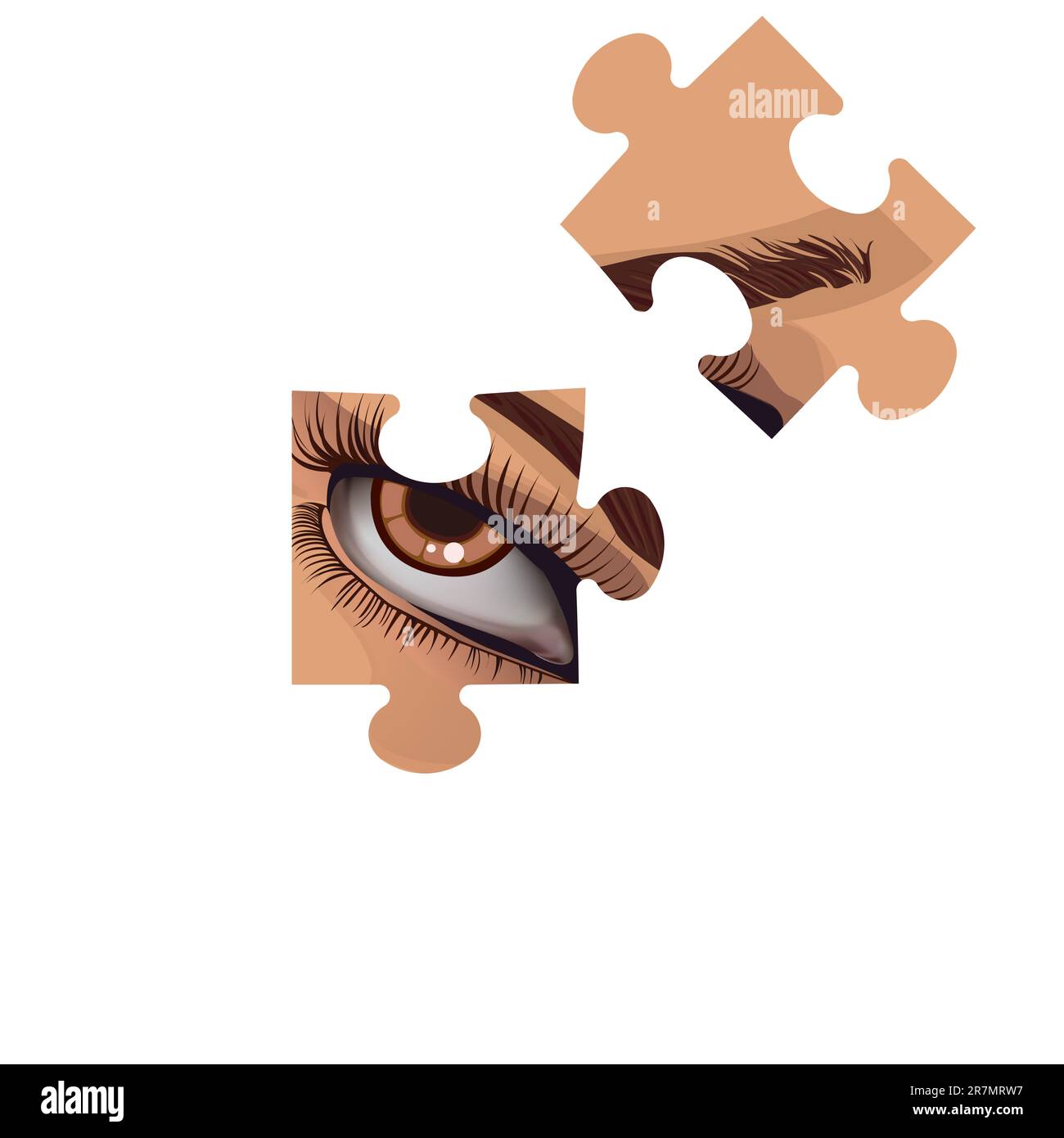 Frammenti di un puzzle con un occhio umano su sfondo bianco.illustrazione vettoriale Illustrazione Vettoriale