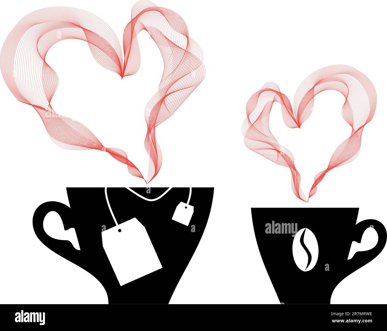 caffè e tè con vapore al cuore, vettoriale Illustrazione Vettoriale