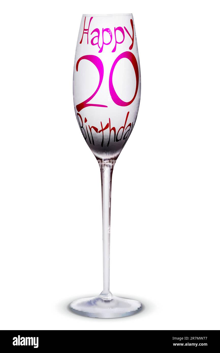 Illustrazione della scheda di compleanno in vetro del vino su sfondo bianco Illustrazione Vettoriale