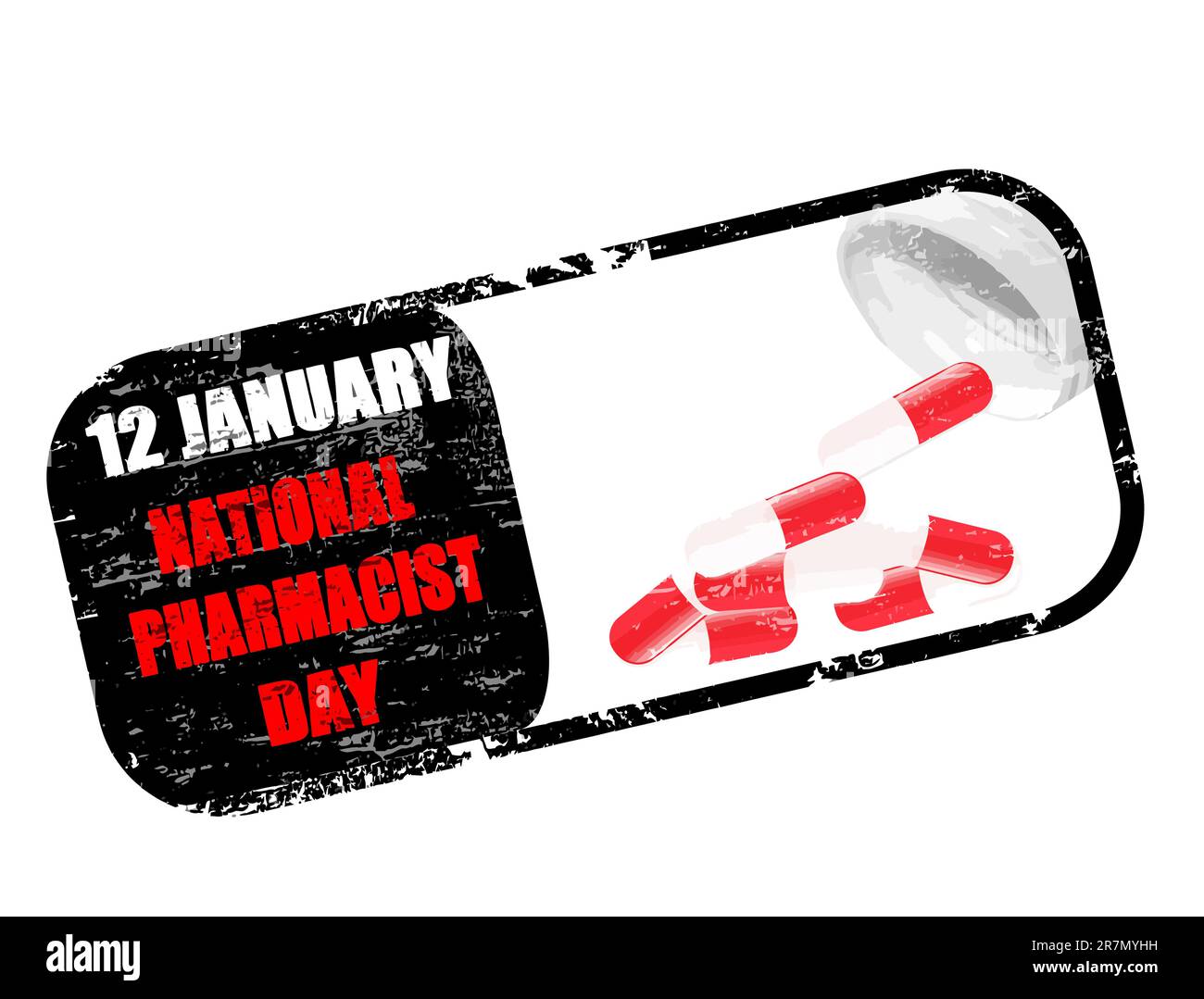 12 gennaio - francobollo grunge per il giorno nazionale del farmacista Illustrazione Vettoriale