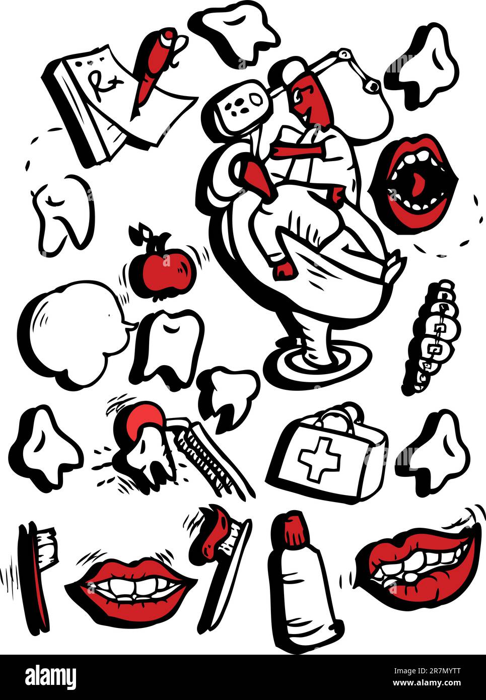 Icona stile vettoriale doodly Set Medicine Part 1 Illustrazione Vettoriale