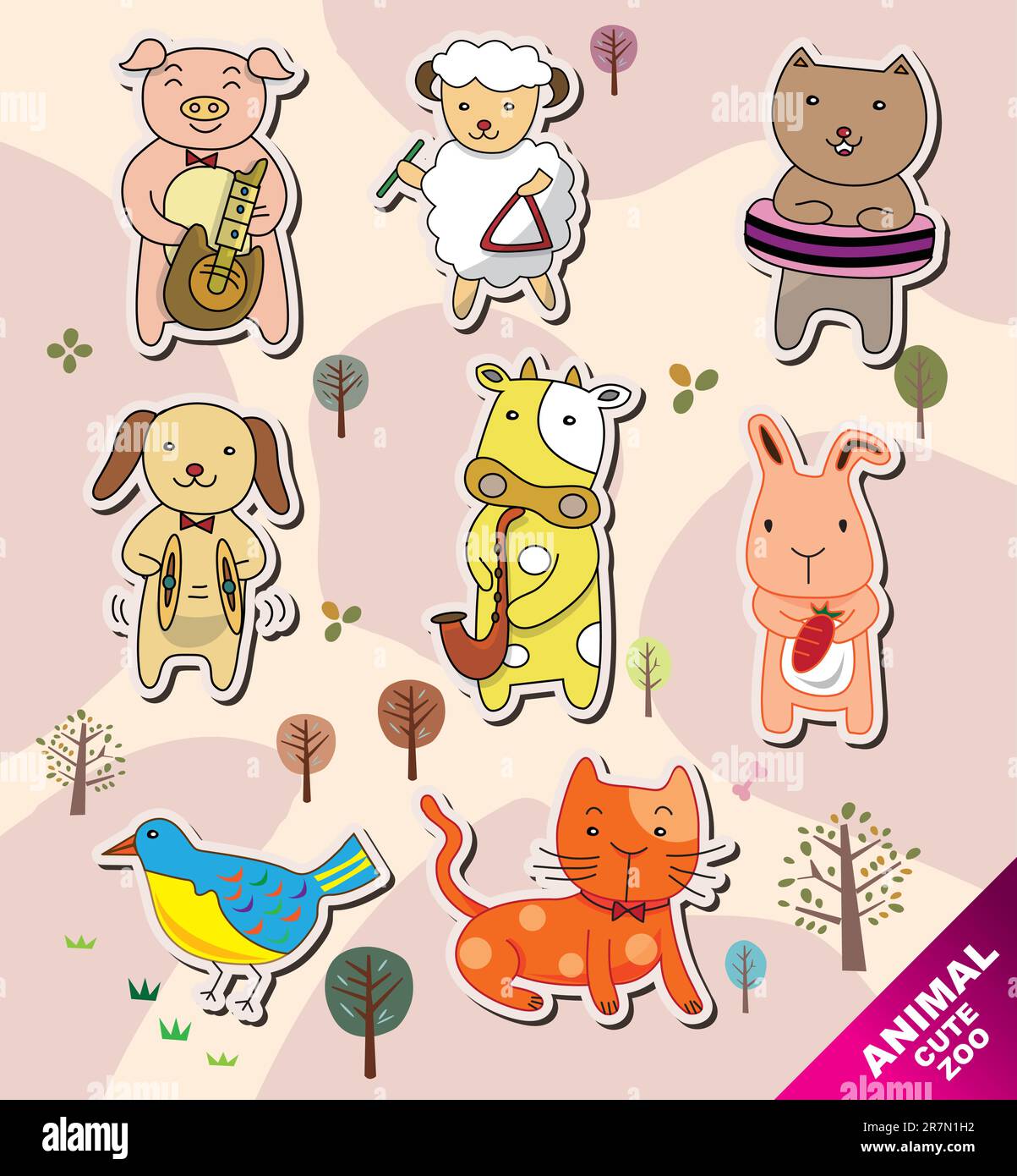 icone animali cartoni animati Illustrazione Vettoriale