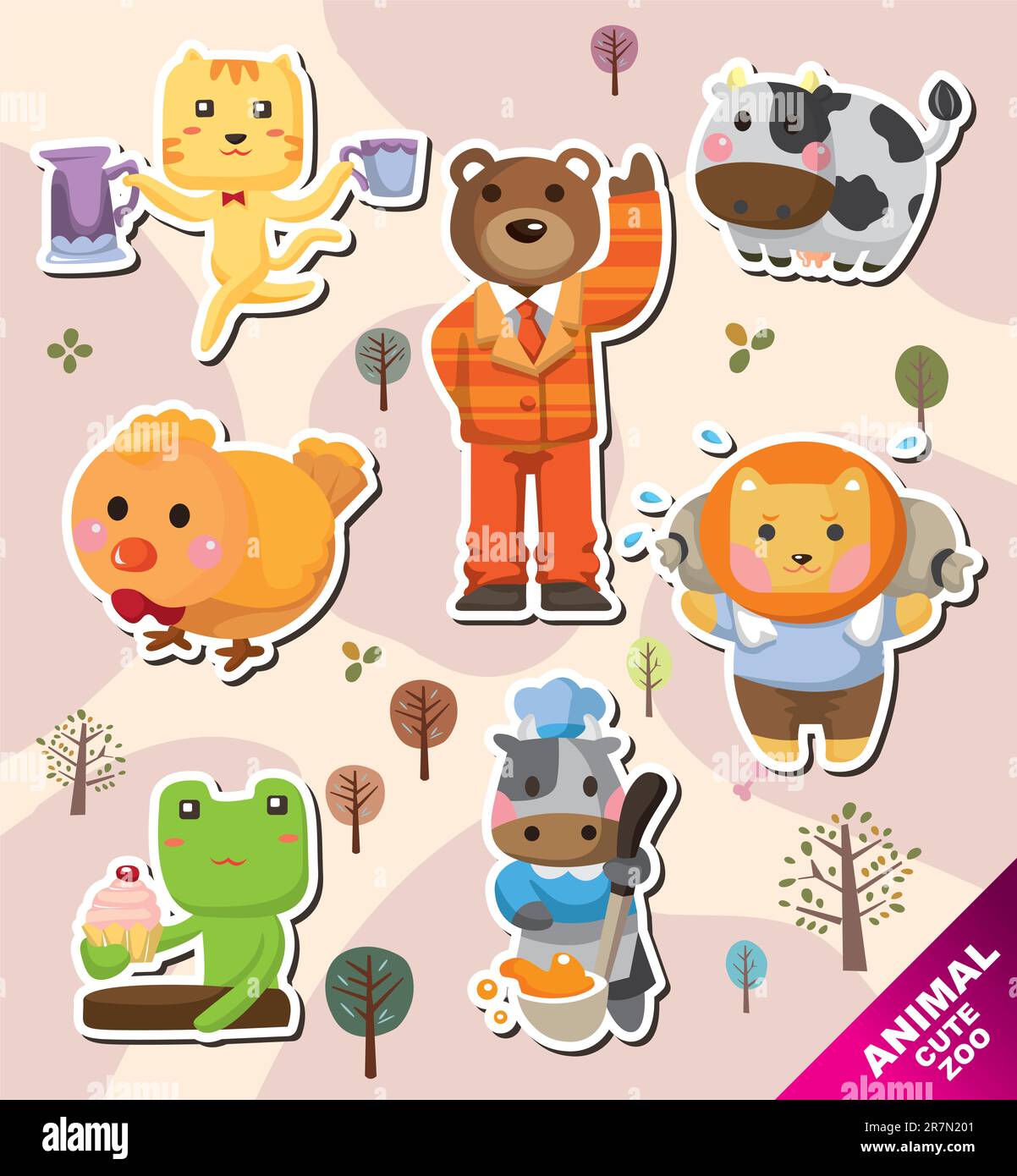 icone animali cartoni animati Illustrazione Vettoriale