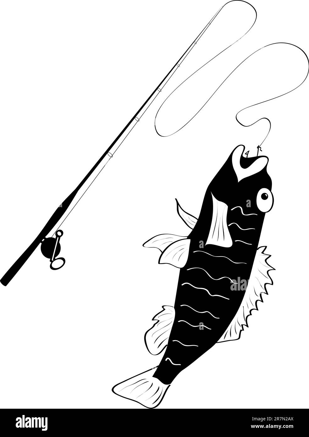 Immagine vettoriale del pesce agganciato e della strada di pesca Illustrazione Vettoriale