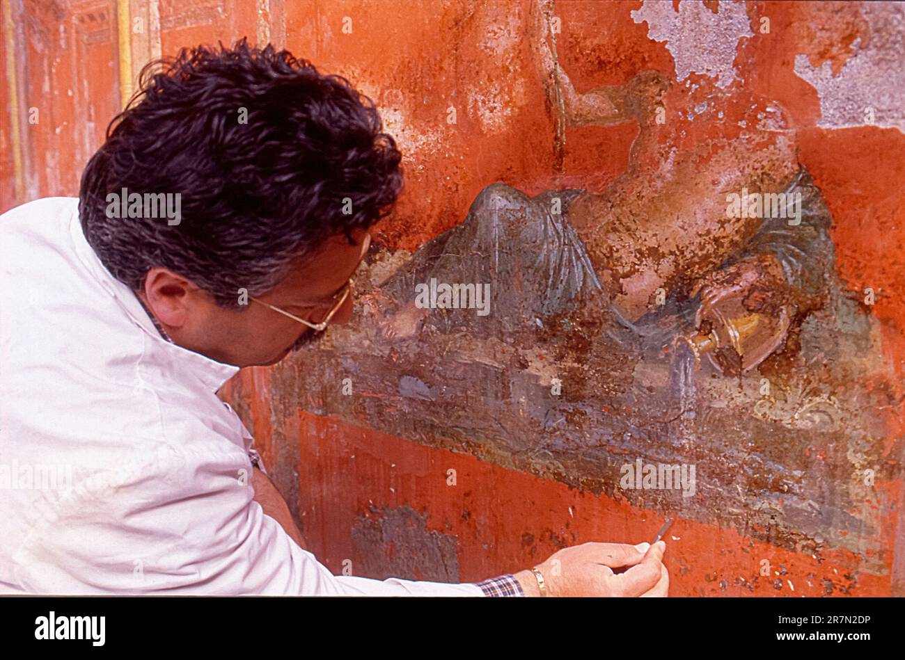 Italia Campania Pompei villa Moregine, gli scavi archeologici - Triclinio C, parete nord, particolare del Dio del fiume Sarno. Foto Stock