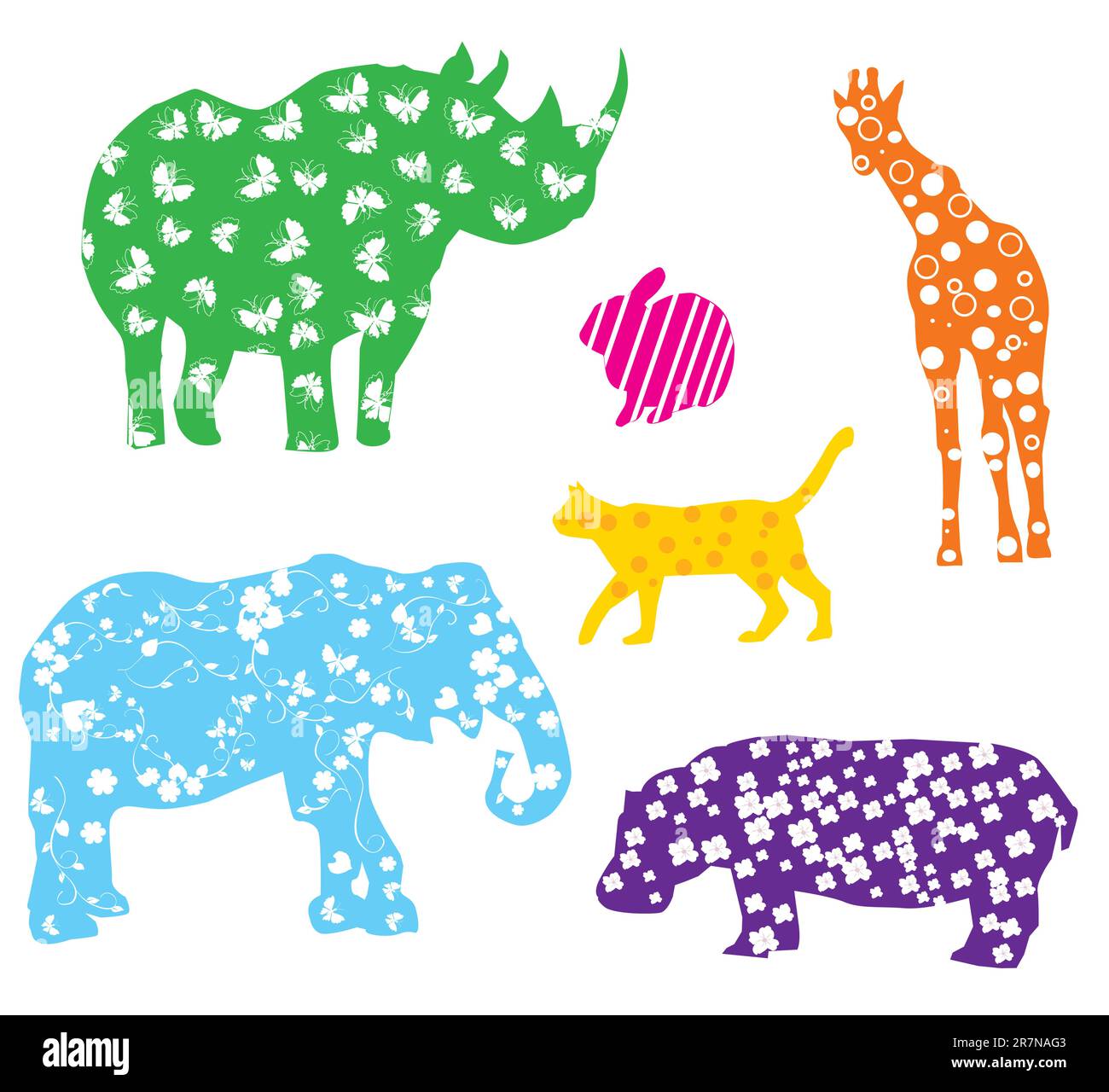 illustrazione vettoriale di divertenti animali da cartoni animati con diversi schemi Illustrazione Vettoriale
