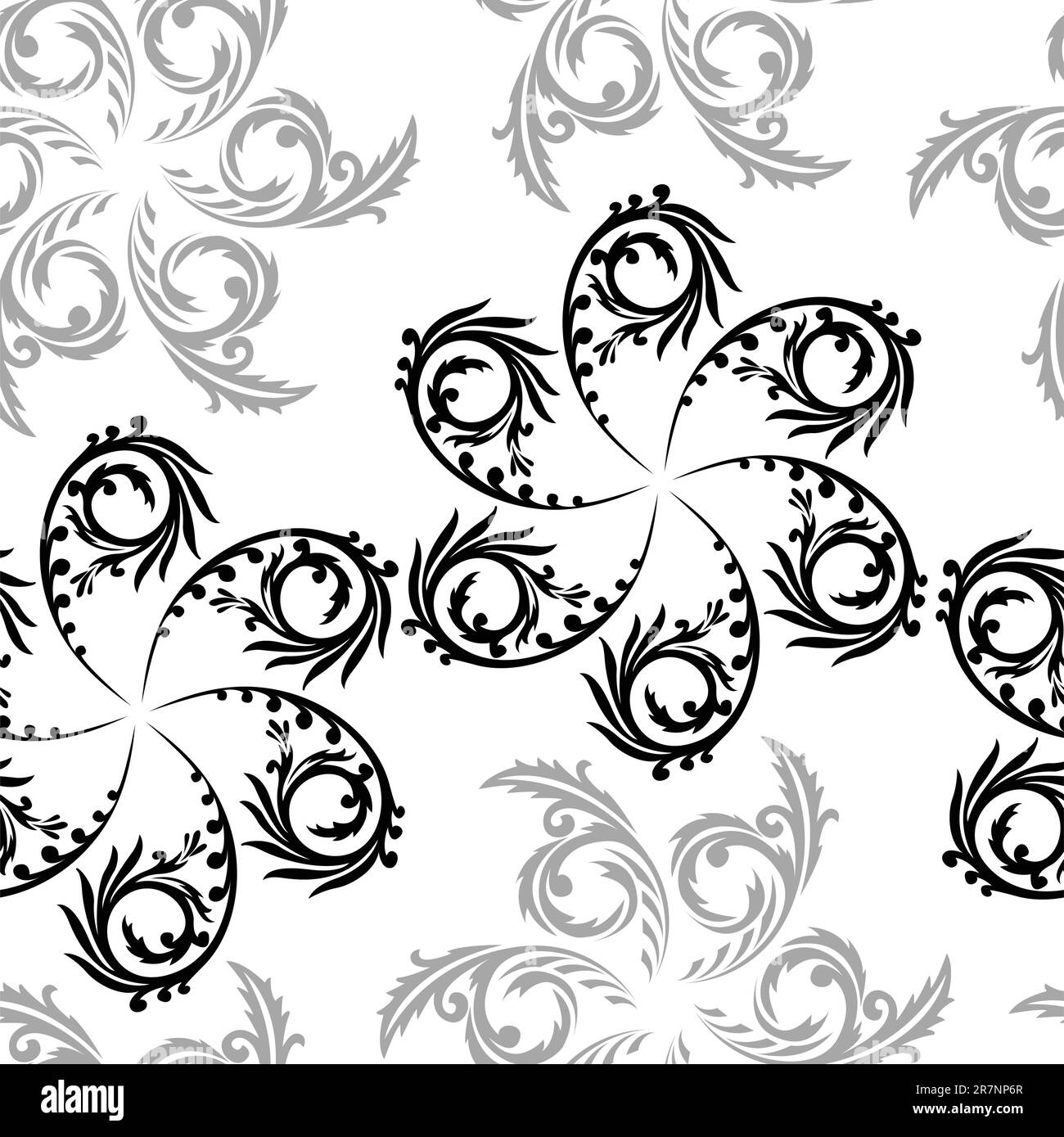 motivo senza cuciture di ornamenti rotondi neri e grigi Illustrazione Vettoriale