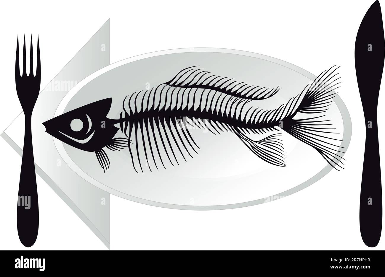 pesca eccessiva, ossa di pesce sul piatto, illustrazione vettoriale Illustrazione Vettoriale