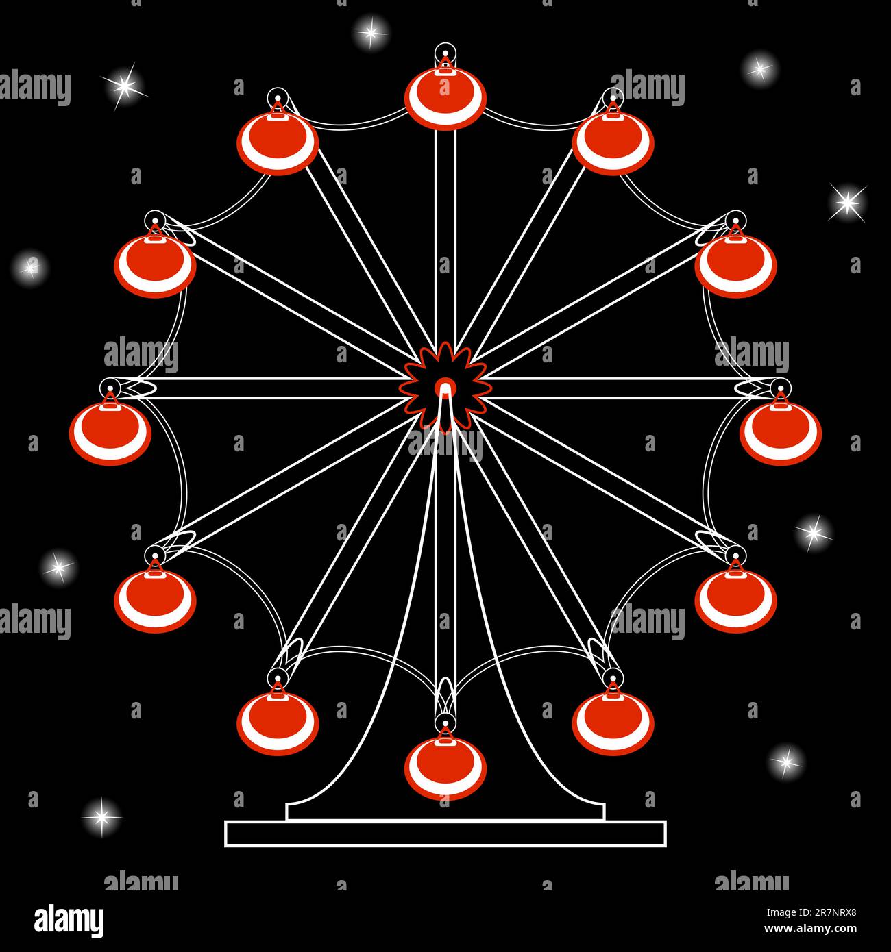 ruota di osservazione e stelle su sfondo nero, illustrazione grafica vettoriale astratta Illustrazione Vettoriale