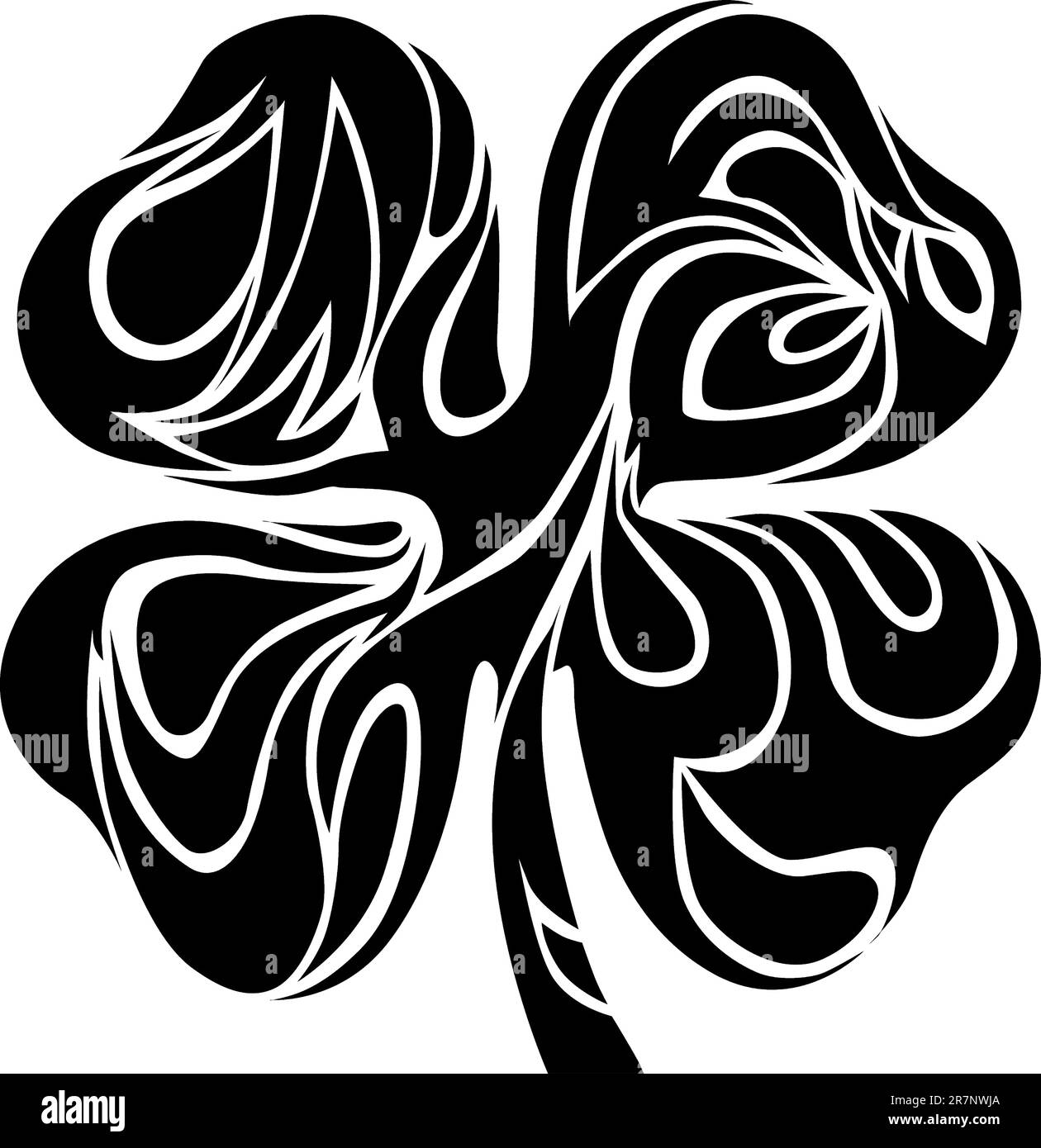 4 Leaf Clover in stile tribale Illustrazione Vettoriale