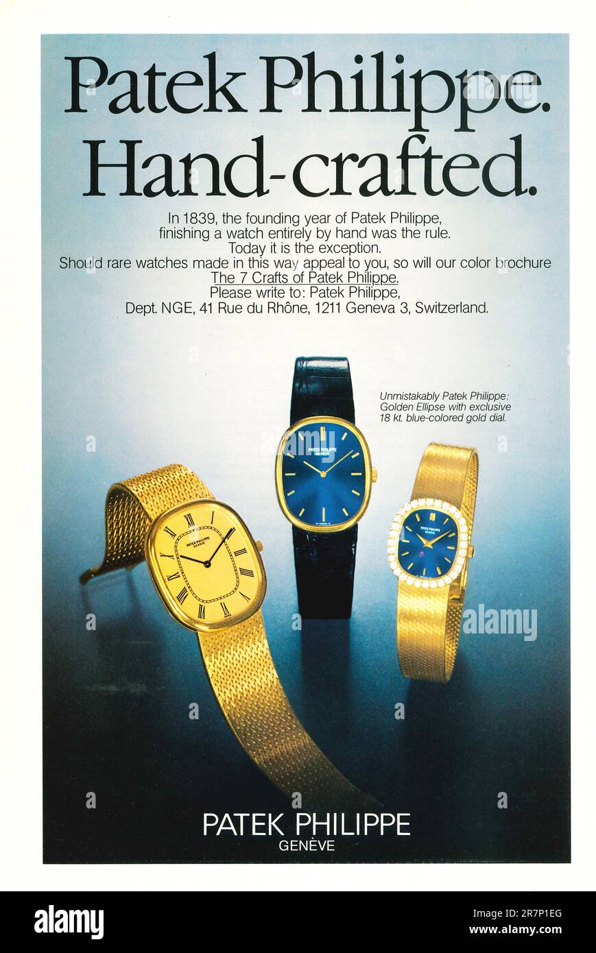 1979 Patek Philippe Golden Ellipse con 18 kt. annuncio a stampa orologio con quadrante in oro di colore blu. Campagna artigianale Patek-Philippe Foto Stock