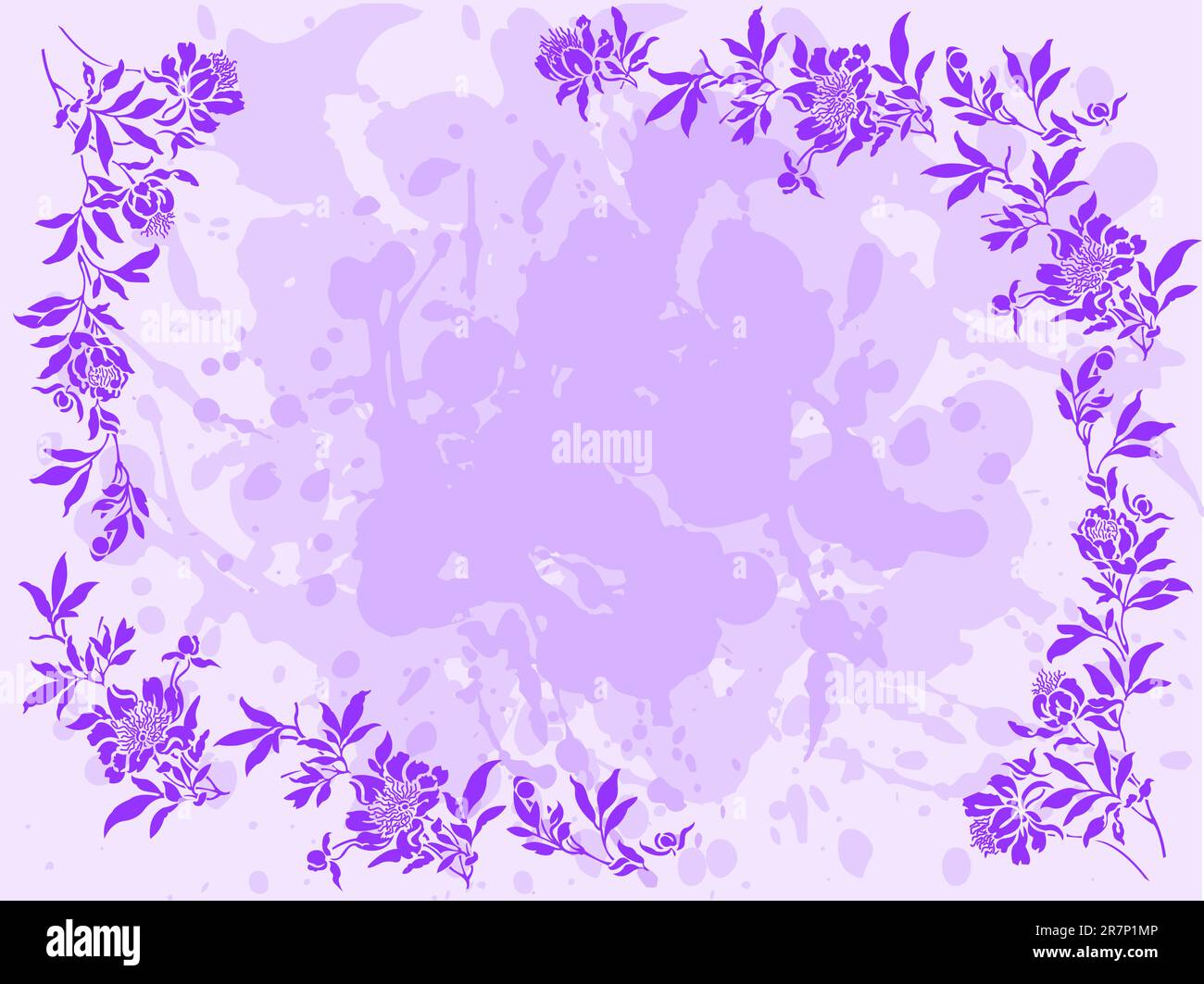 sfondo lilla con cornice floreale intorno ai bordi Illustrazione Vettoriale