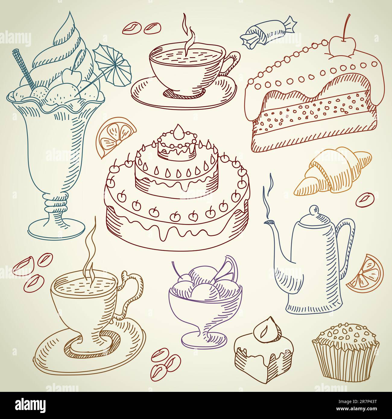 caffè e dessert, questa illustrazione può essere utile come lavoro di designer Illustrazione Vettoriale