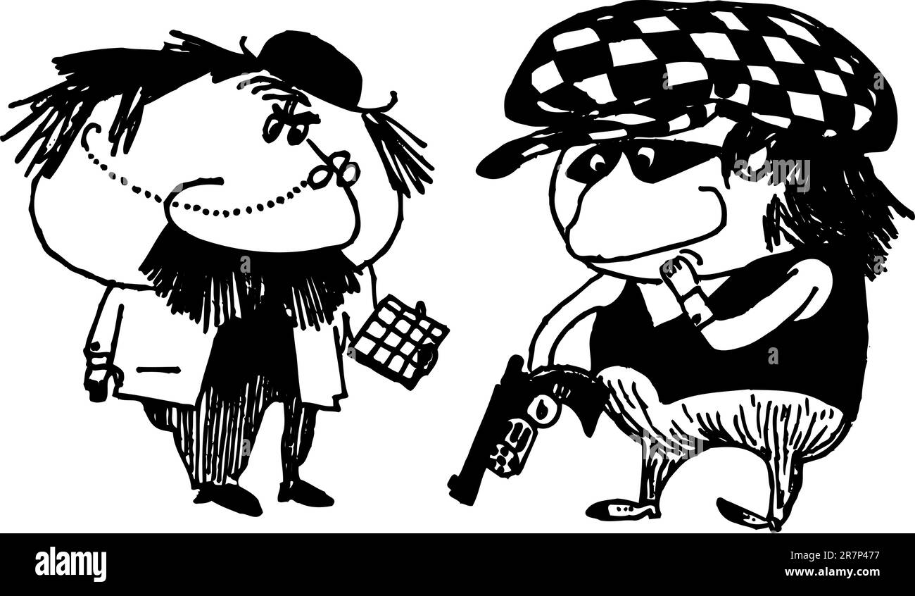 Scienziato e gangster su bianco Illustrazione Vettoriale