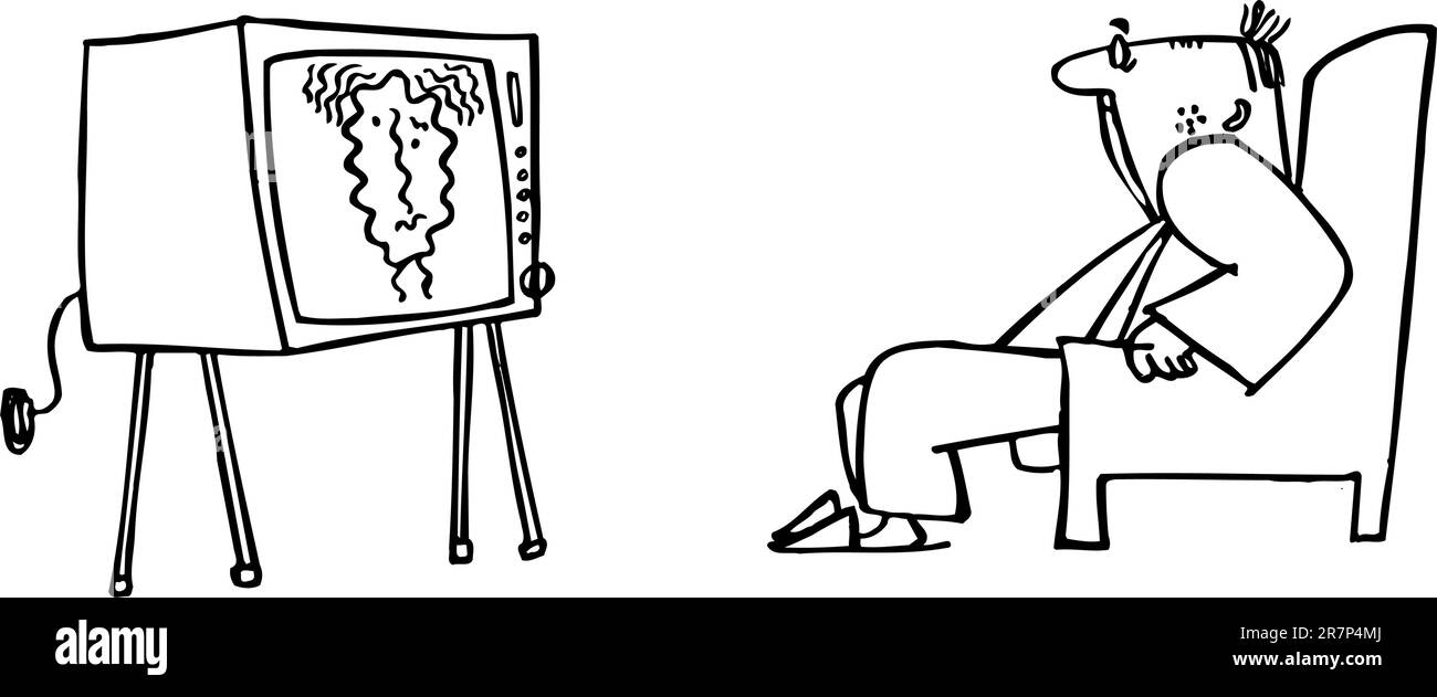 Uomo che guarda la TV su bianco Illustrazione Vettoriale