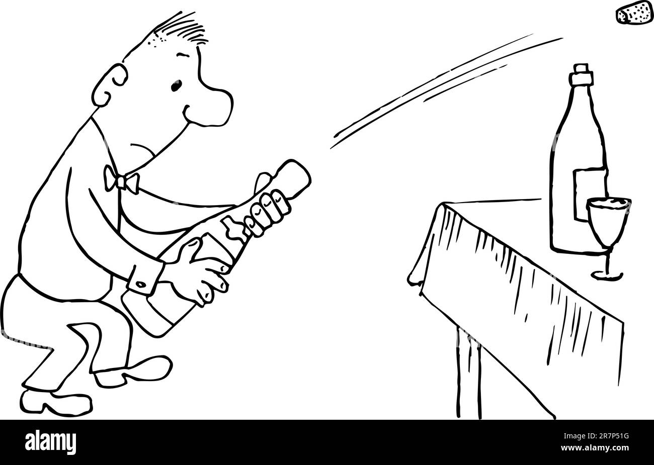 Champagne di apertura cameriere Illustrazione Vettoriale