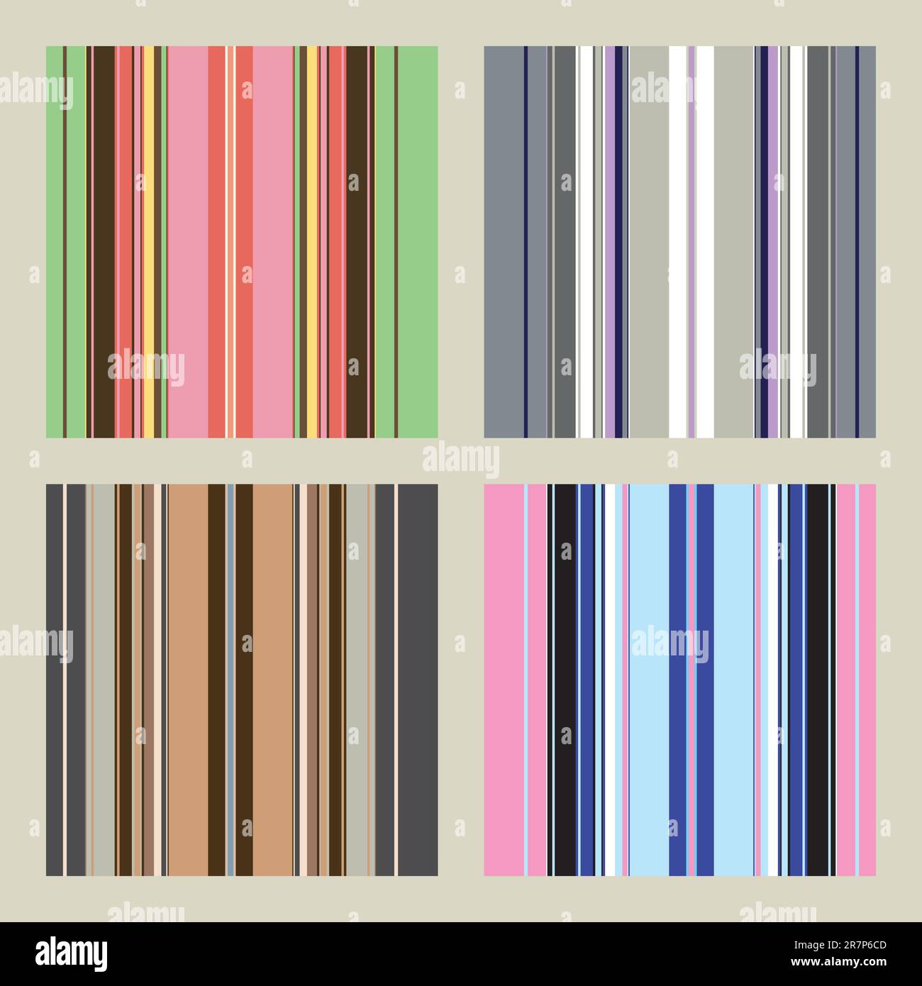 Quattro motivi senza cuciture con strisce retrò in colori vivaci ed eleganti Illustrazione Vettoriale