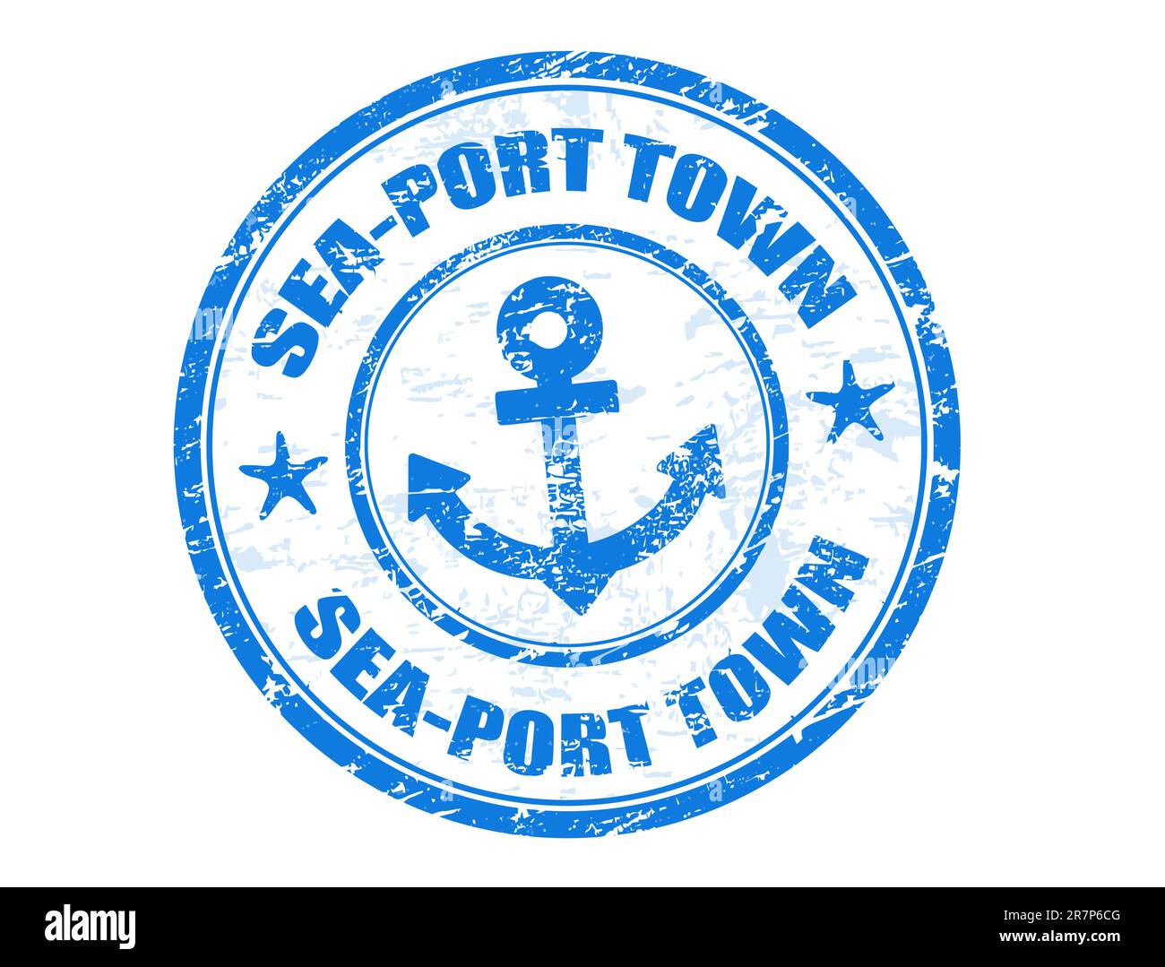 Timbro in gomma grunge con ancoraggio e testo Sea-Port Town scritto all'interno, illustrazione vettoriale Illustrazione Vettoriale