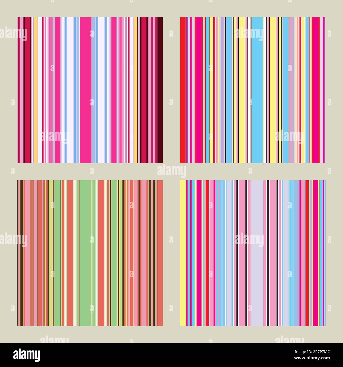 Quattro motivi senza cuciture con strisce retrò in colori caldi e luminosi Illustrazione Vettoriale