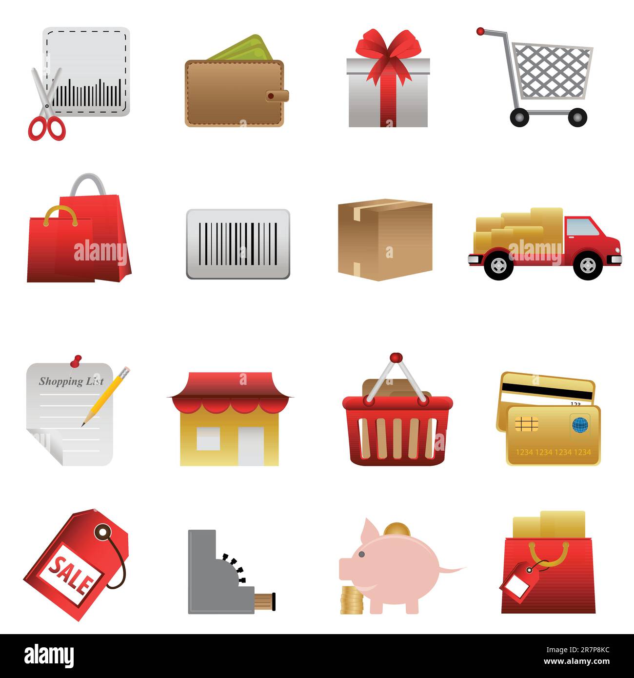 Icona dei simboli dello shopping in bianco Illustrazione Vettoriale