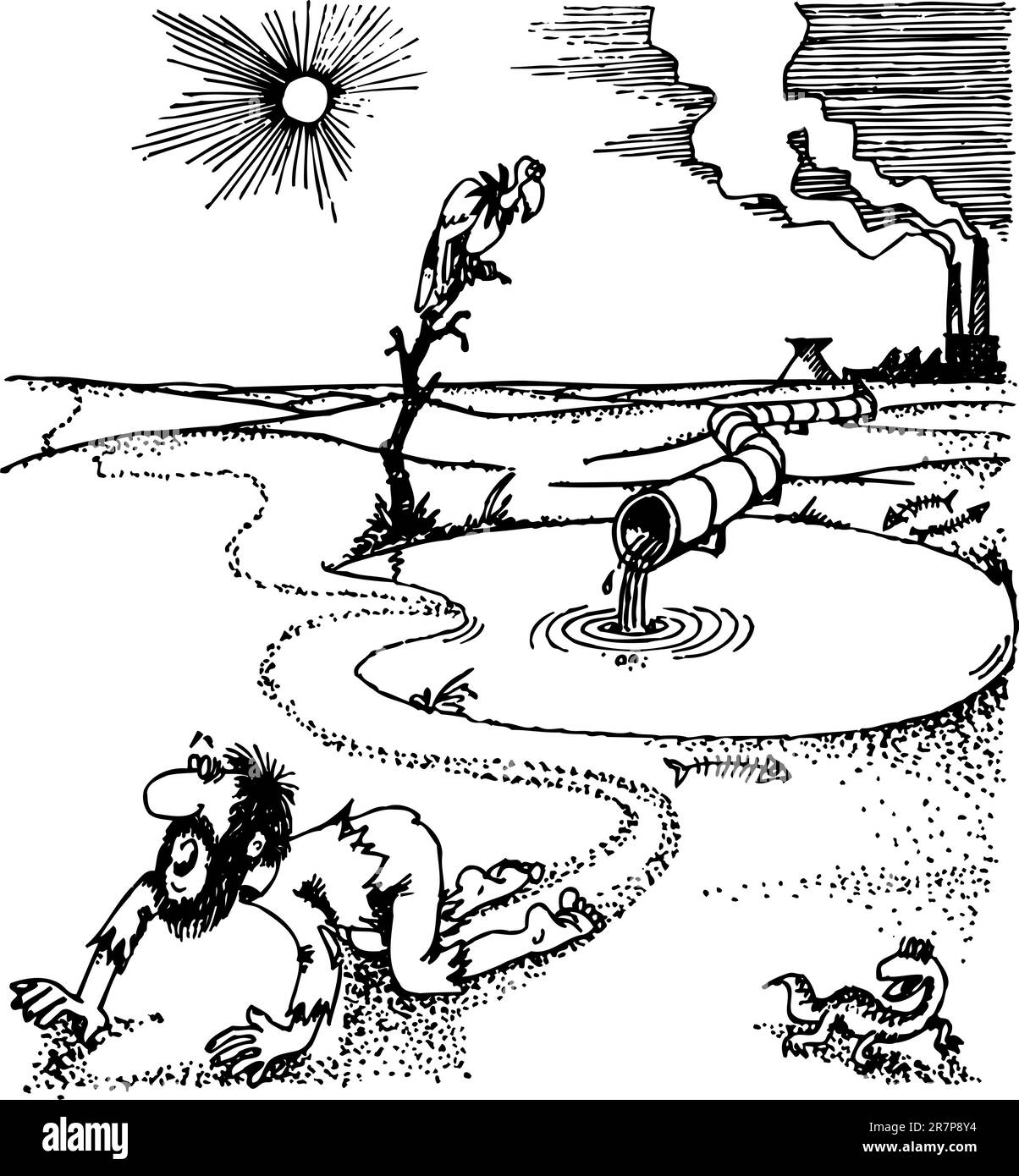 Uomo che strisciava nel deserto Illustrazione Vettoriale