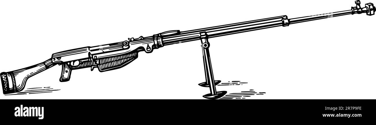 Mitragliatrice militare isolata su bianco Illustrazione Vettoriale