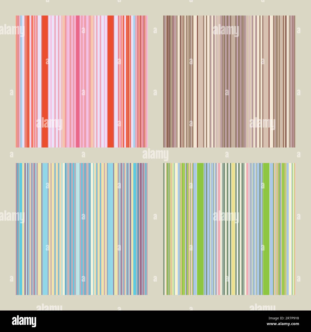 Quattro motivi senza cuciture con strisce retrò in colori caldi e tenui Illustrazione Vettoriale
