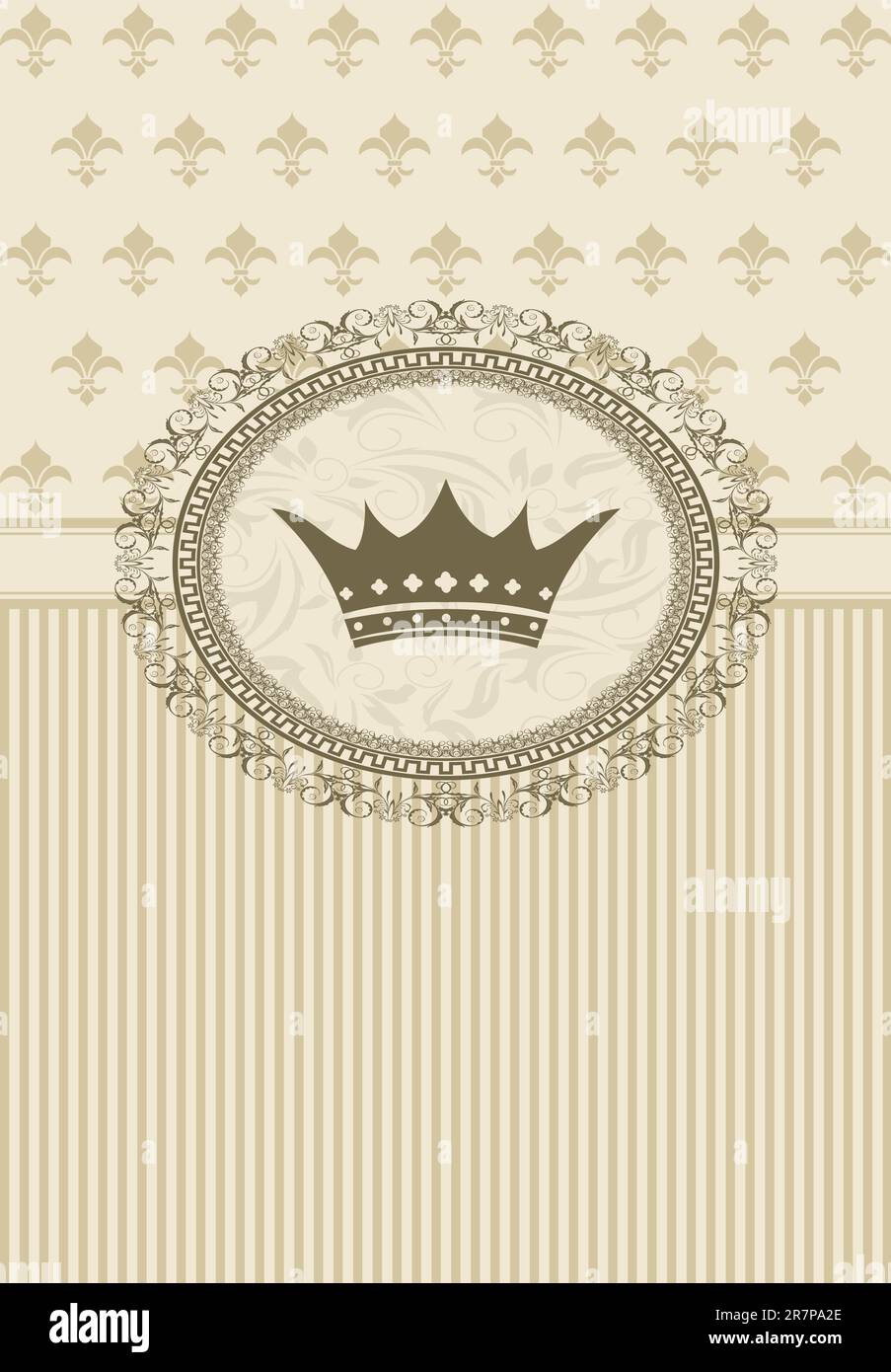 Illustrazione sfondo vintage con cornice floreale e corona - vettore Illustrazione Vettoriale