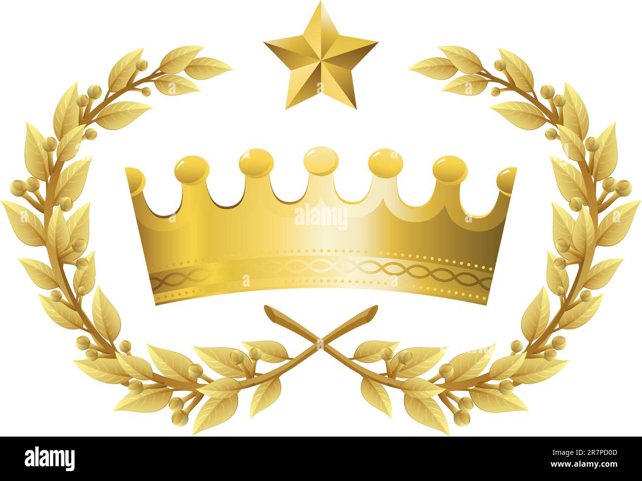 Illustrazione vettoriale di Gold King Crown con Quality Laurel Wreath e Champion Star. Le rappresentazioni includono: Potenza, successo, Vittoria, qualità, Fir... Illustrazione Vettoriale