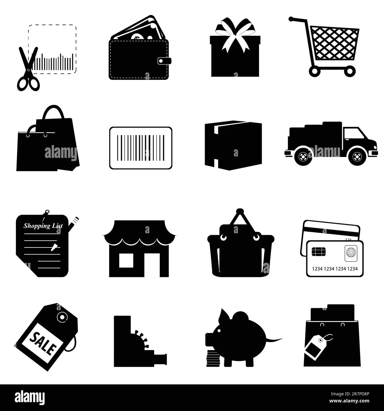 Icona dei simboli dello shopping in bianco Illustrazione Vettoriale