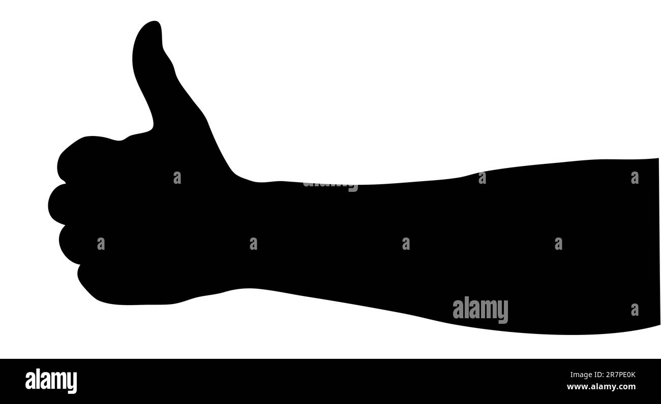 silhouette nera di una mano su sfondo bianco Illustrazione Vettoriale