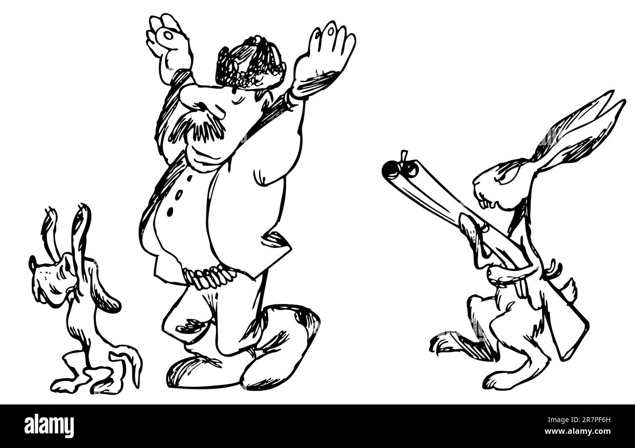 Hare ha catturato Hunter e il suo cane Illustrazione Vettoriale