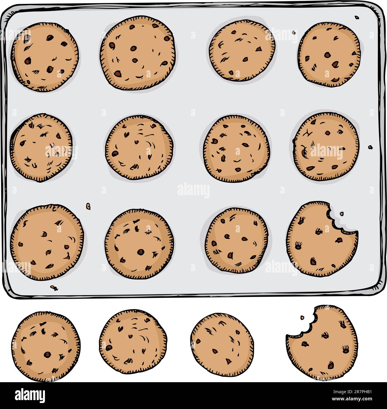Vassoio di 12 biscotti con scaglie di cioccolato sul vassoio di metallo con 4 vassoio Illustrazione Vettoriale
