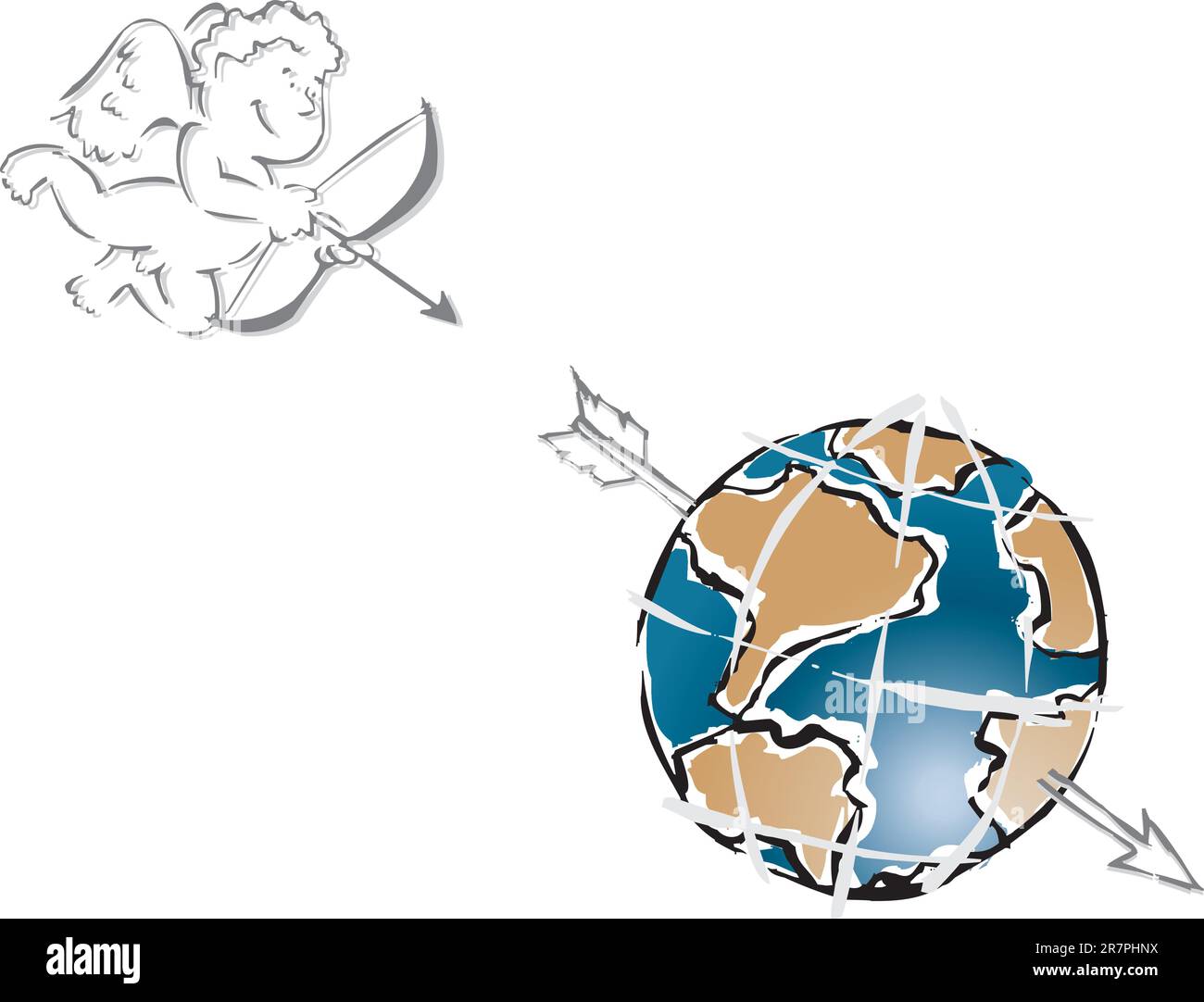 semplice linea art cupido e la terra Illustrazione Vettoriale semplice linea art cupido e la terra Illustrazione Vettoriale