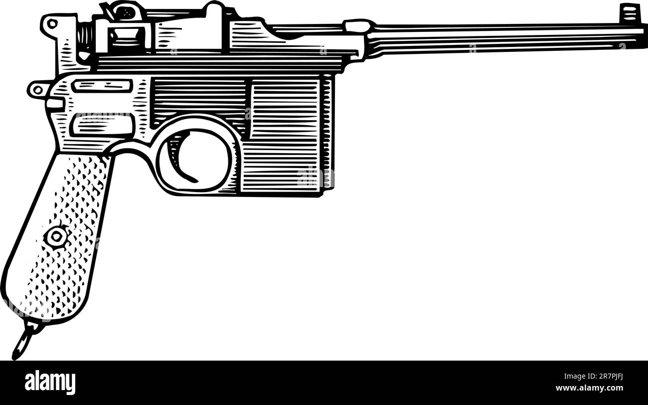 Pistola Mauser isolata su bianco Illustrazione Vettoriale