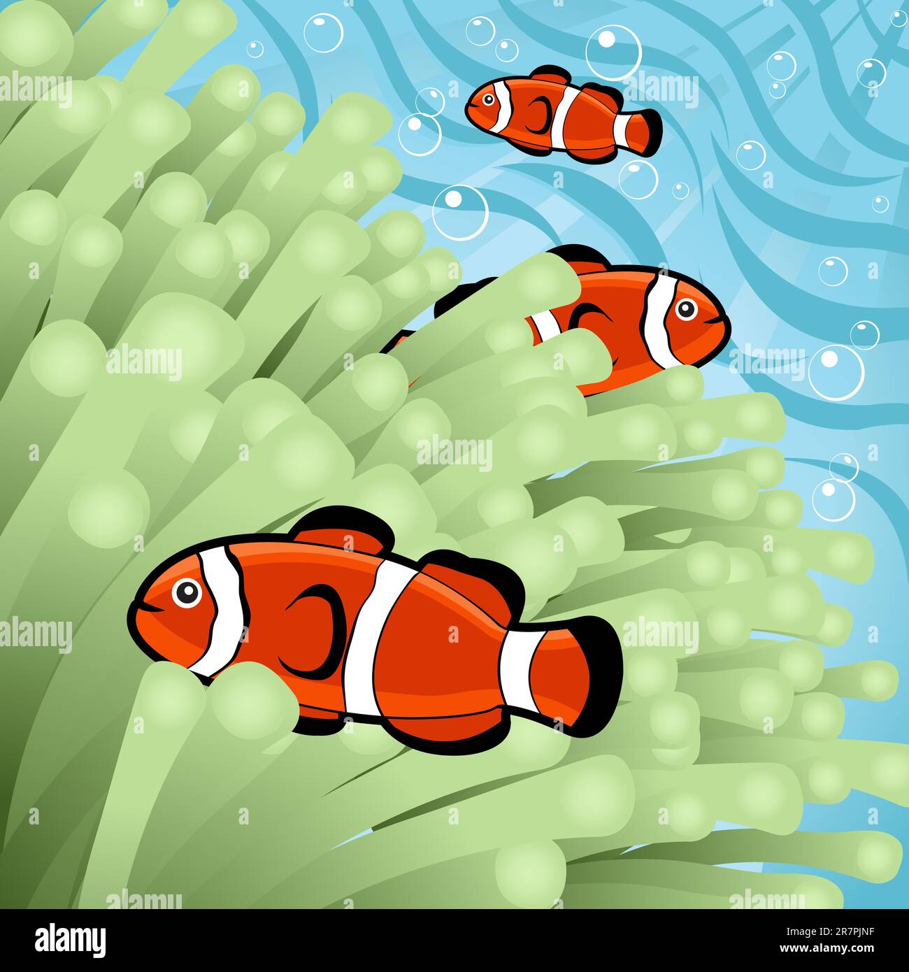 Un gruppo di pesci pagliaccio sott'acqua Illustrazione Vettoriale