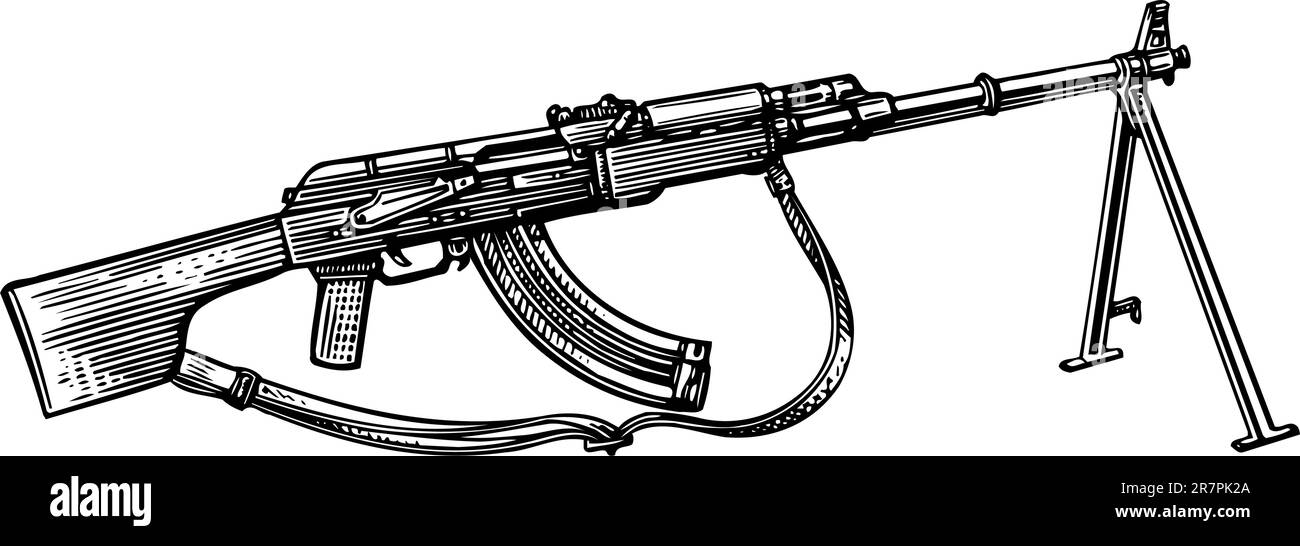 Mitragliatrice militare isolata su bianco Illustrazione Vettoriale