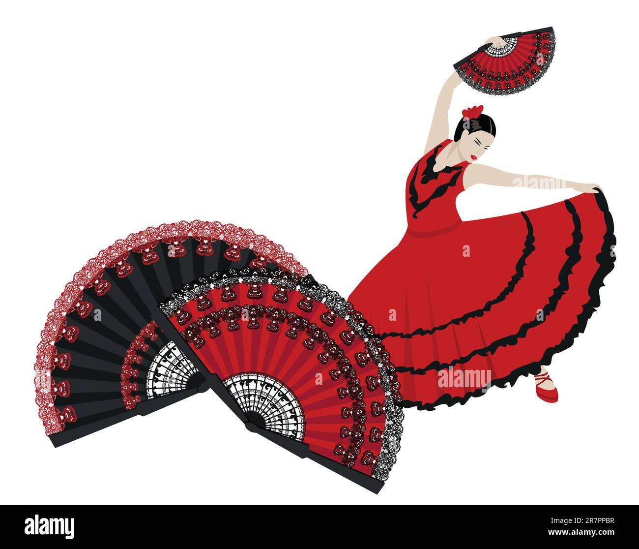 Illustrazione di una ballerina di flamenco con fan spagnoli Illustrazione Vettoriale