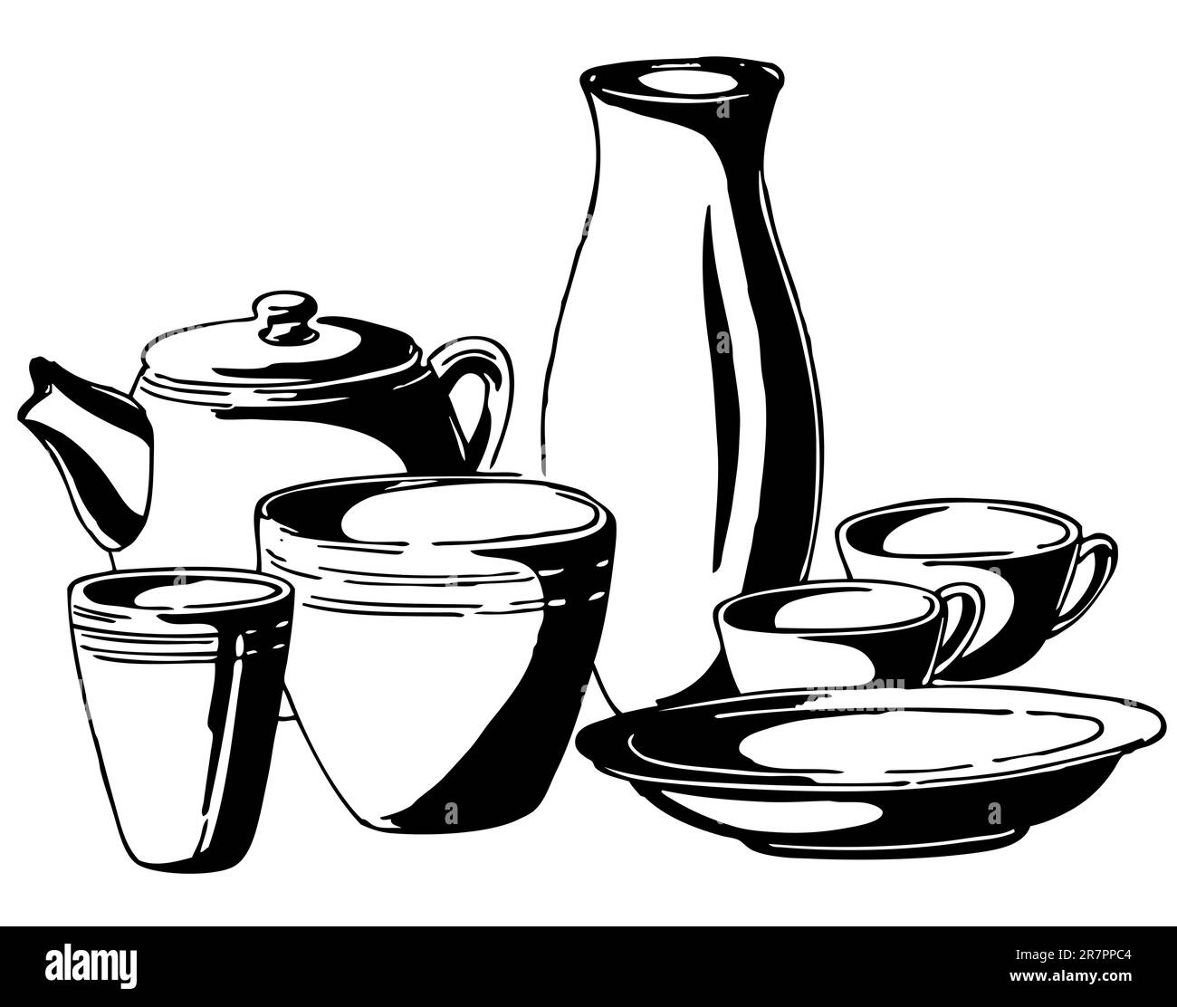 Set di piatti su bianco Illustrazione Vettoriale