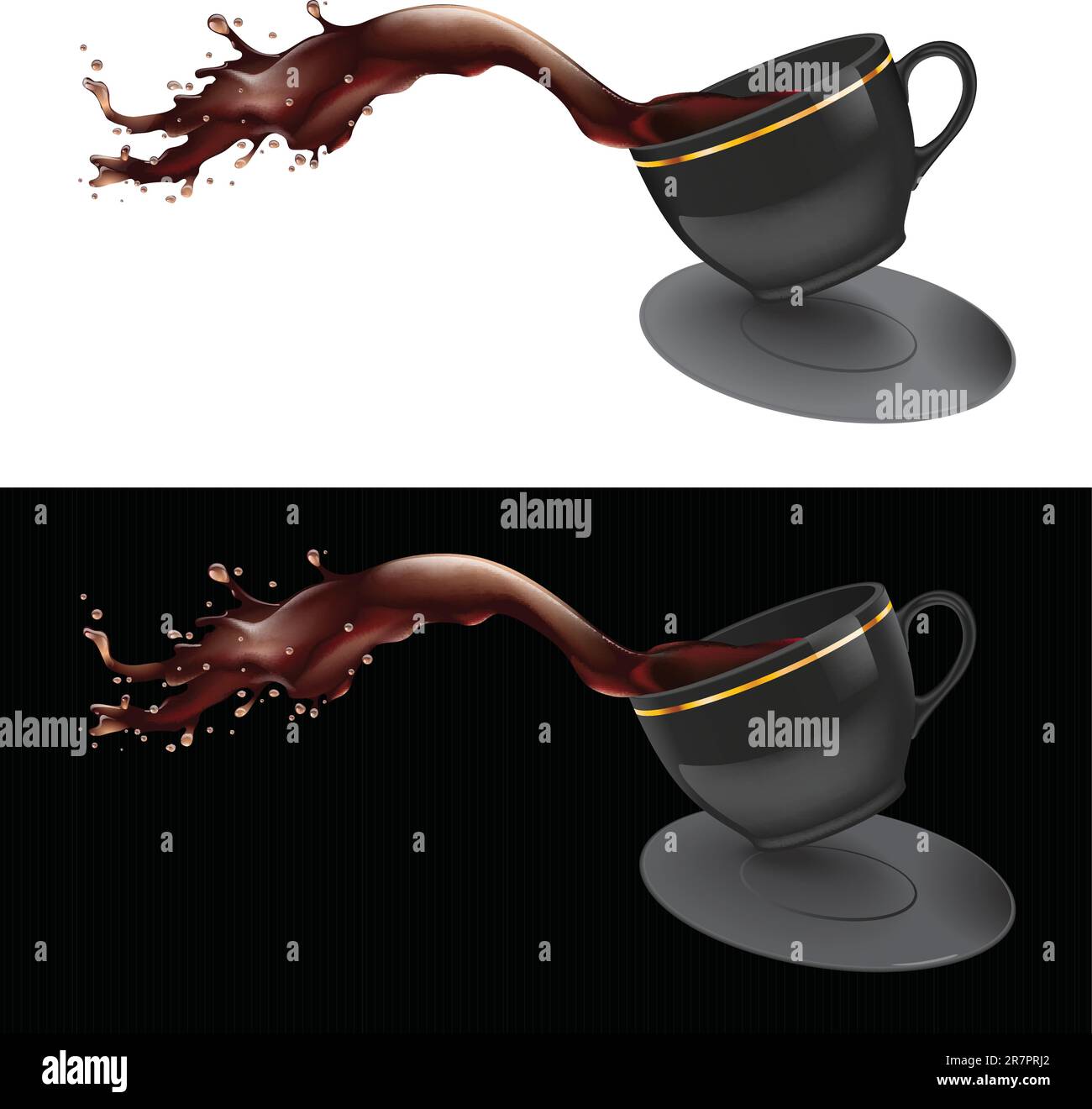 Immagine vettoriale di un caffè che fuoriesce da una tazza. Design nero. Illustrazione Vettoriale