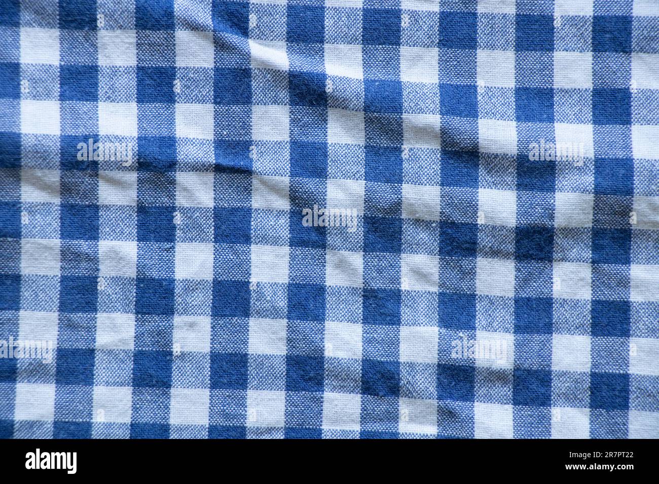 tessuto in una gabbia blu con il bianco come primo piano dello sfondo Foto Stock