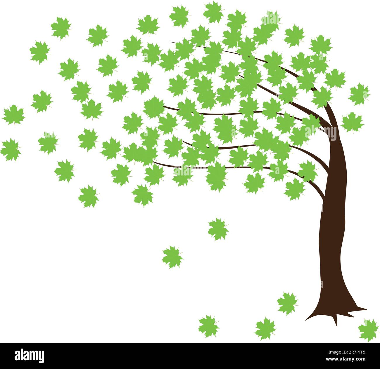 Illustrazione vettoriale di un albero nel vento Illustrazione Vettoriale